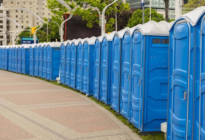 Seasonal porta potty units set up at a Bradley, Illinois venue